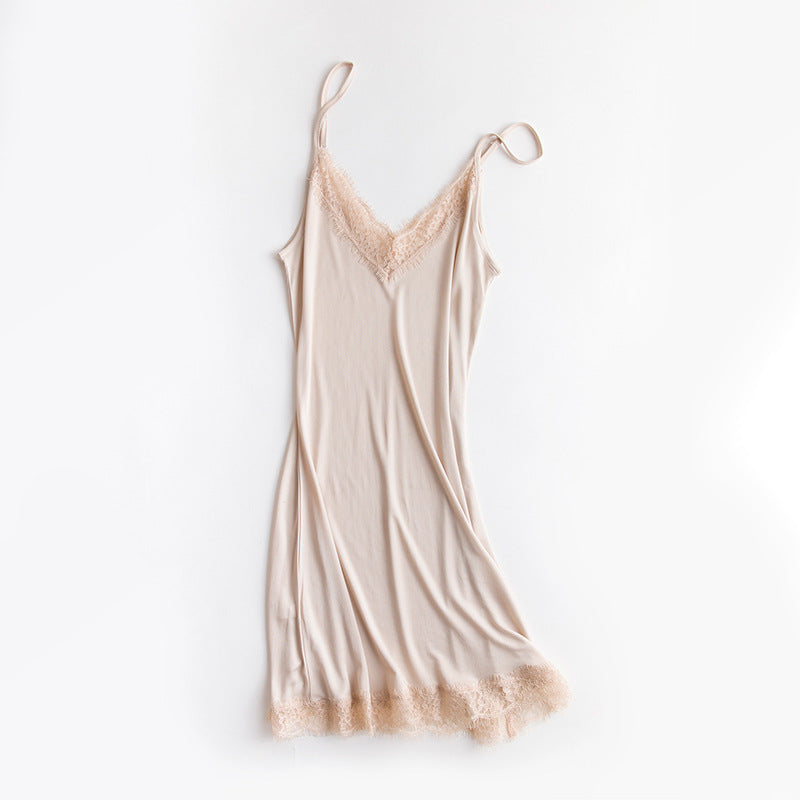 Camisón Mujer de Seda | Tirantes | Cuello V | Encaje | Pijama Lencería | Tallas M-XL