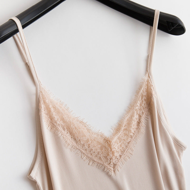 Camisón Mujer de Seda | Tirantes | Cuello V | Encaje | Pijama Lencería | Tallas M-XL