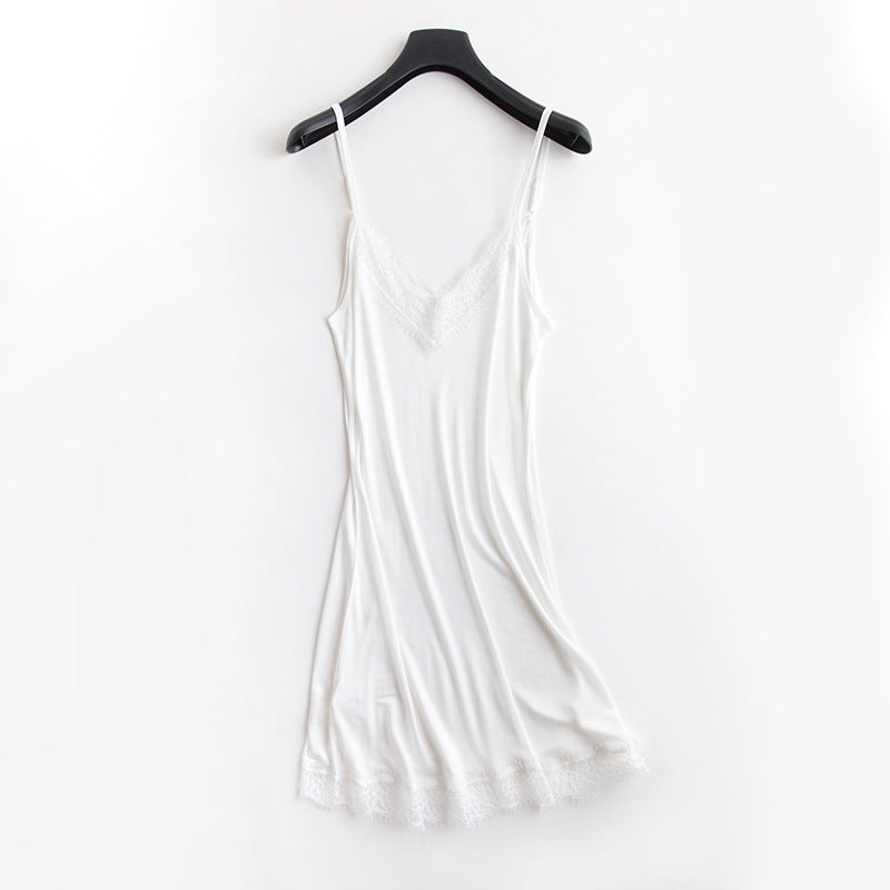 Camisón Mujer de Seda | Tirantes | Cuello V | Encaje | Pijama Lencería | Tallas M-XL