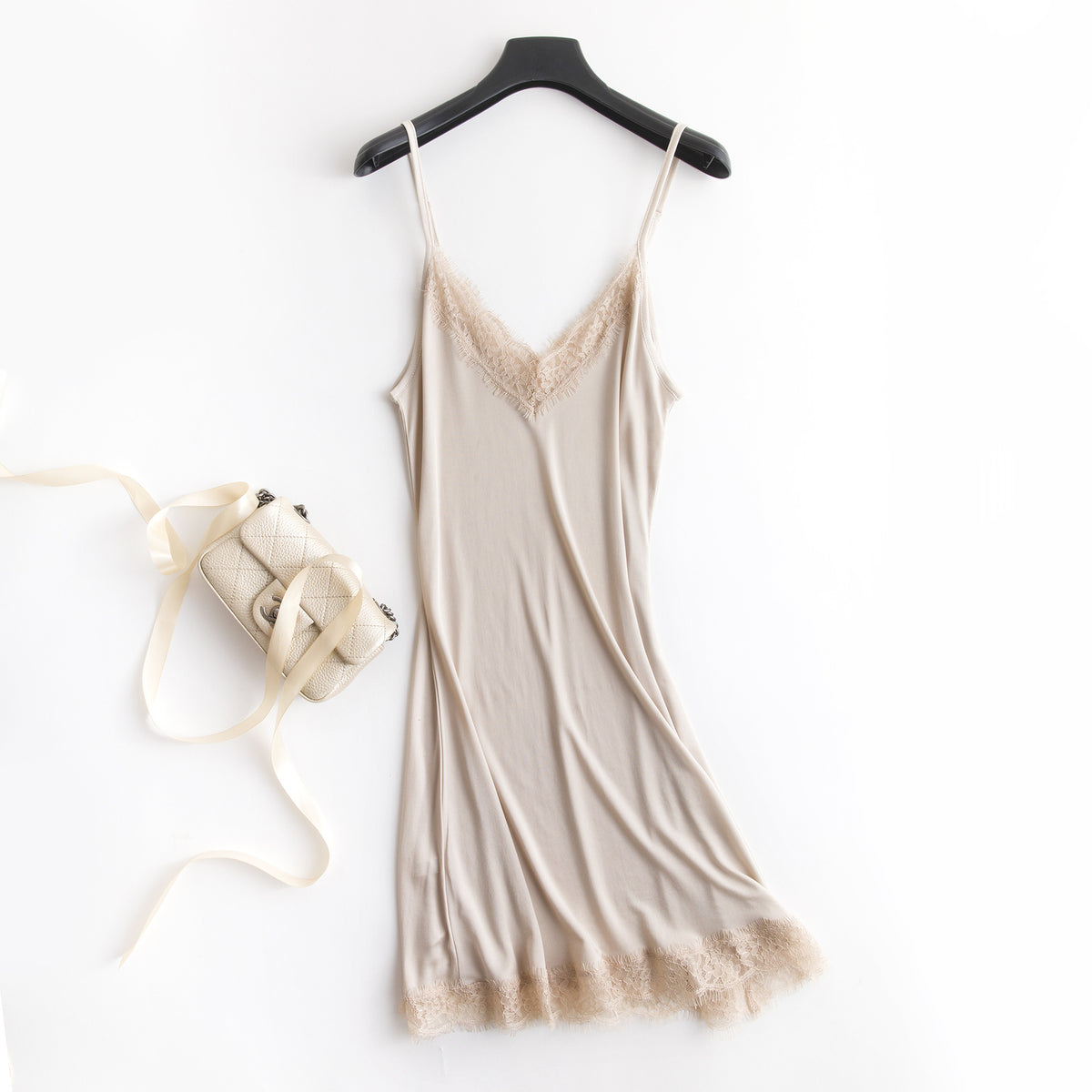 Camisón Mujer de Seda | Tirantes | Cuello V | Encaje | Pijama Lencería | Tallas M-XL