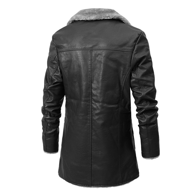 Chaqueta de Cuero Hombre | Largo Medio | Forro Polar | Cuello Solapa | Estilo Business | Otoño-Invierno | Tallas S-4XL