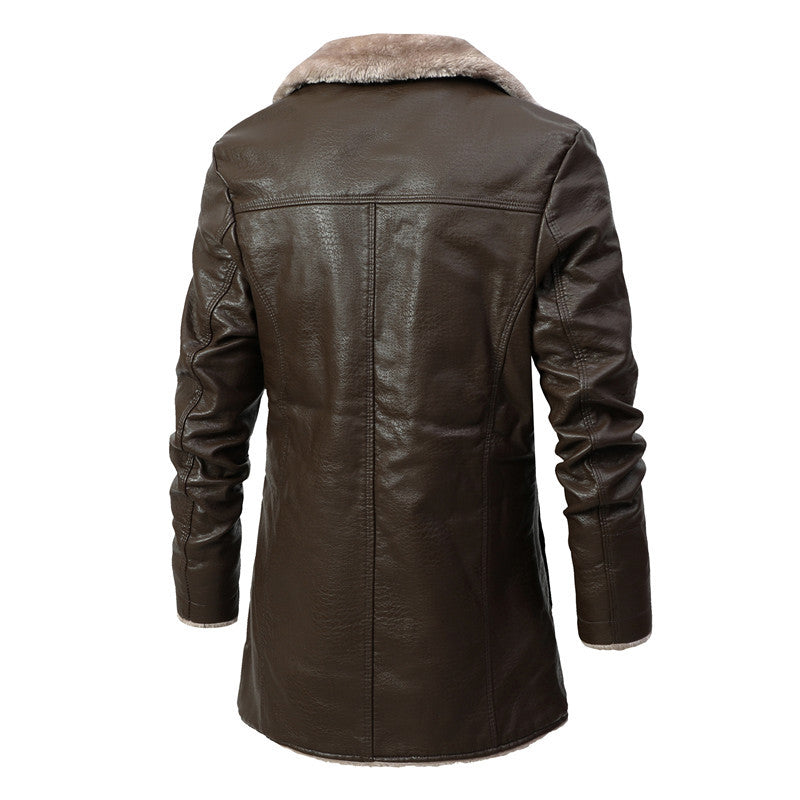 Chaqueta de Cuero Hombre | Largo Medio | Forro Polar | Cuello Solapa | Estilo Business | Otoño-Invierno | Tallas S-4XL