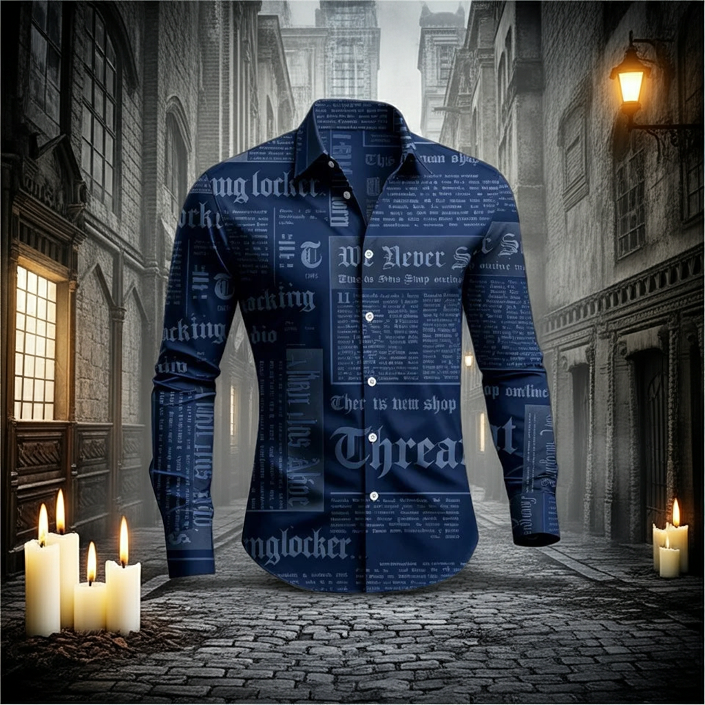 Camisa de Manga Larga para Hombre con Estampado Gótico Vintage – Streetwear Casual, Primavera y Otoño