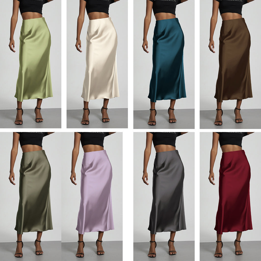 Falda Midi de Satén Elegante | Corte Sirena Estilizador | 40 Colores | Tallas XS-L