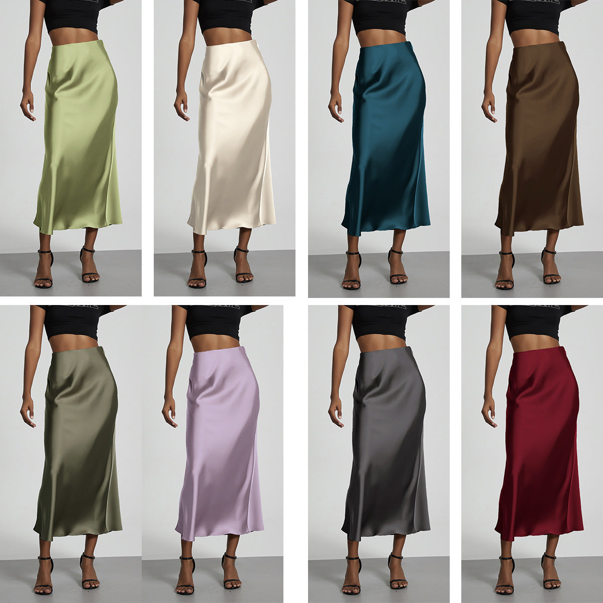 Falda Midi de Satén Elegante | Corte Sirena Estilizador | 40 Colores | Tallas XS-L