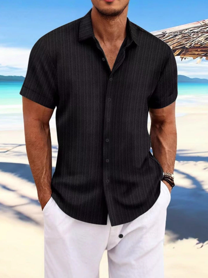 Camisa de Lino con Rayas Jacquard para Hombre — Corte Holgado, Estilo Británico | Verano
