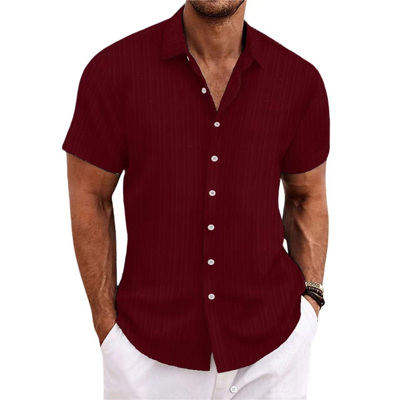 Camisa de Lino con Rayas Jacquard para Hombre — Corte Holgado, Estilo Británico | Verano