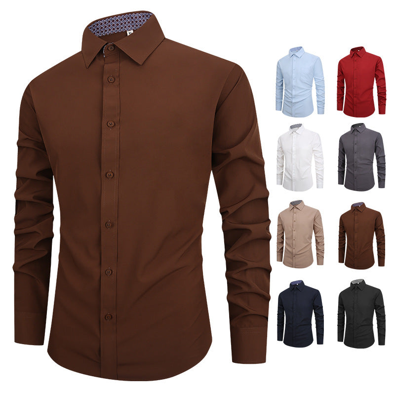 Camisa Hombre Manga Larga | Slim Fit | Color Liso | Antiarrugas | Business Casual | S-XXXXL