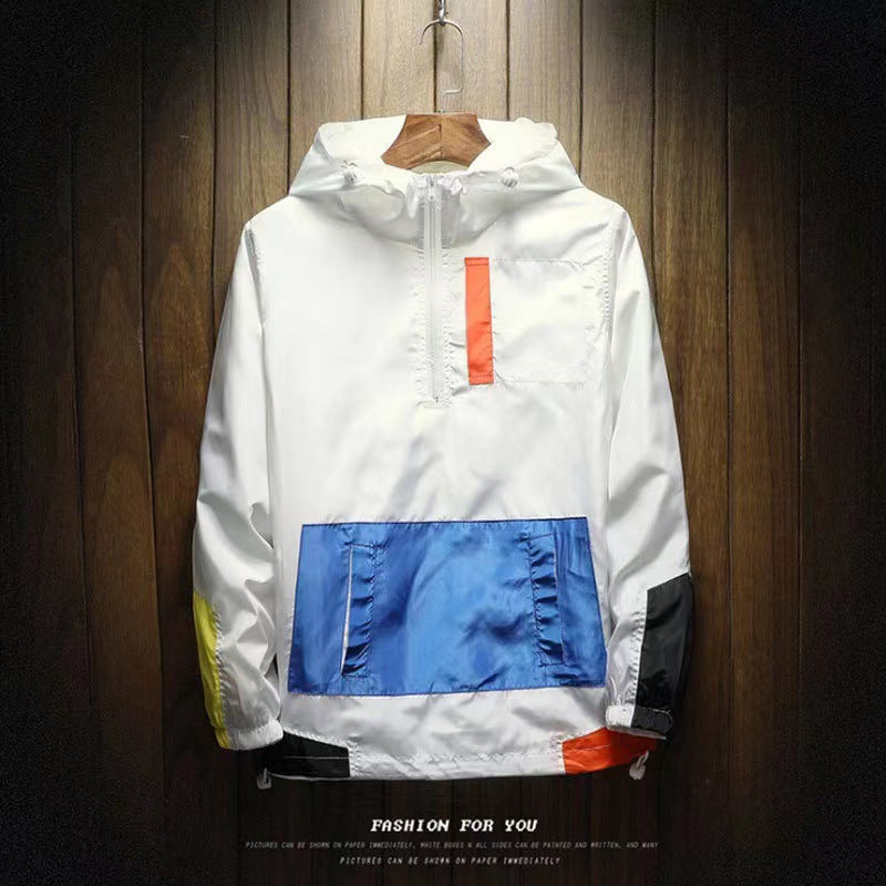 Chaqueta con Capucha Hombre Estilo Coreano | Color Block Holgada Primavera-Otoño