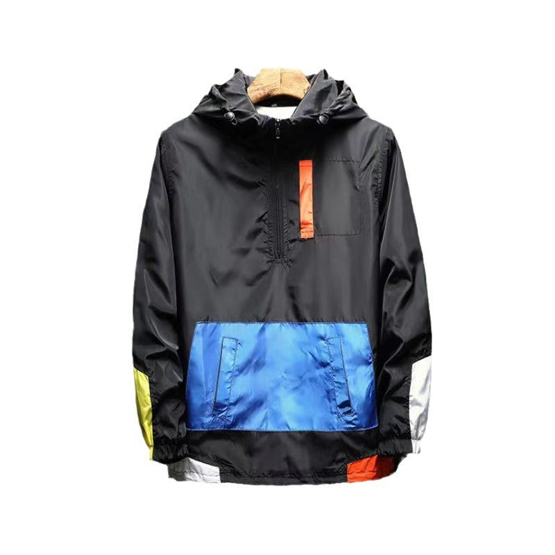 Men's Korean-Style Hooded Jacket | Color Block Casual Zip-Up