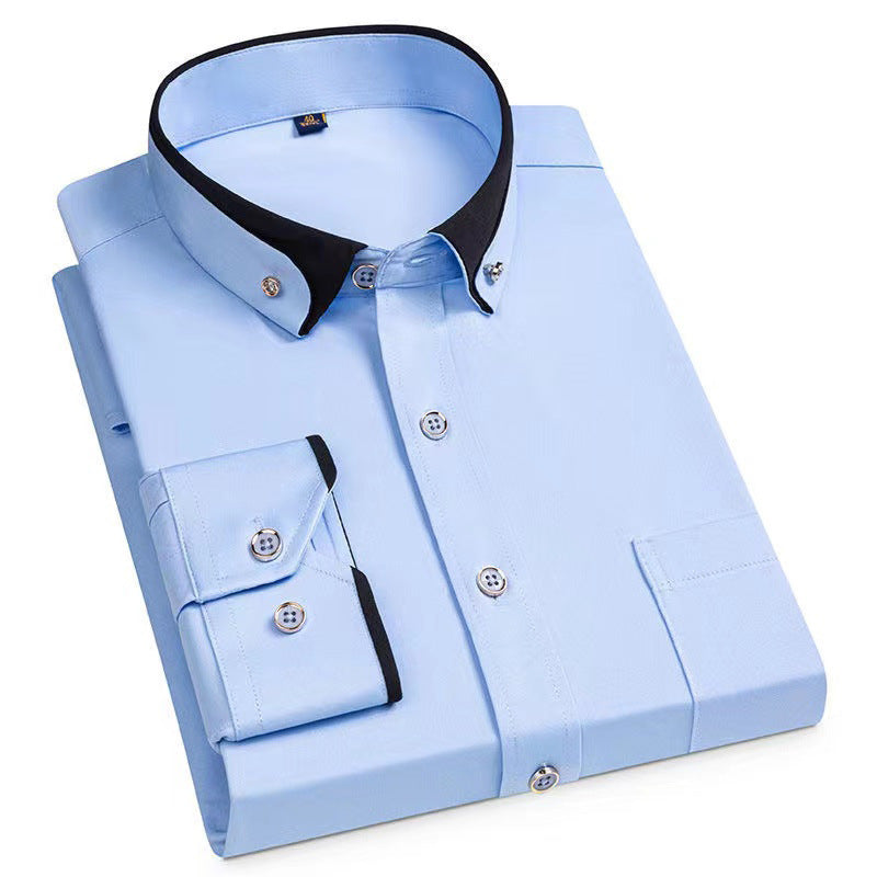 Camisa de Vestir de Manga Larga para Hombre — Botones de Diamante, Elástica, Sin Plancha