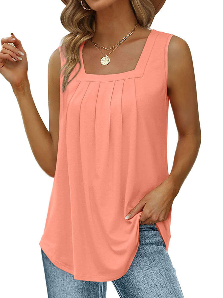 Top Sin Mangas con Cuello Cuadrado y Plisado para Mujer — Estilo Urbano | Verano