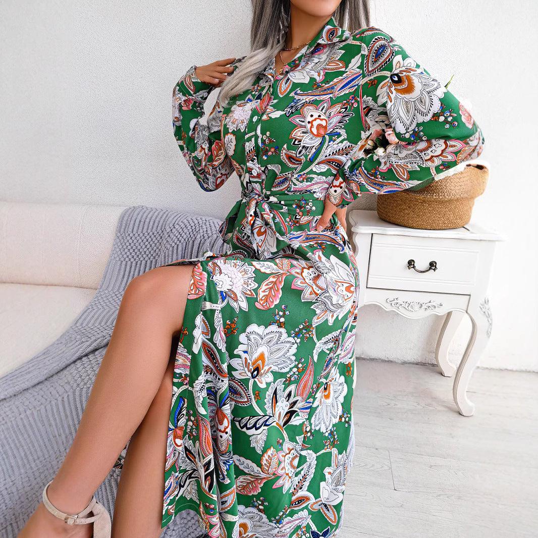 Vestido Camisero Largo Floral Retro — Manga Larga Verano 2026
