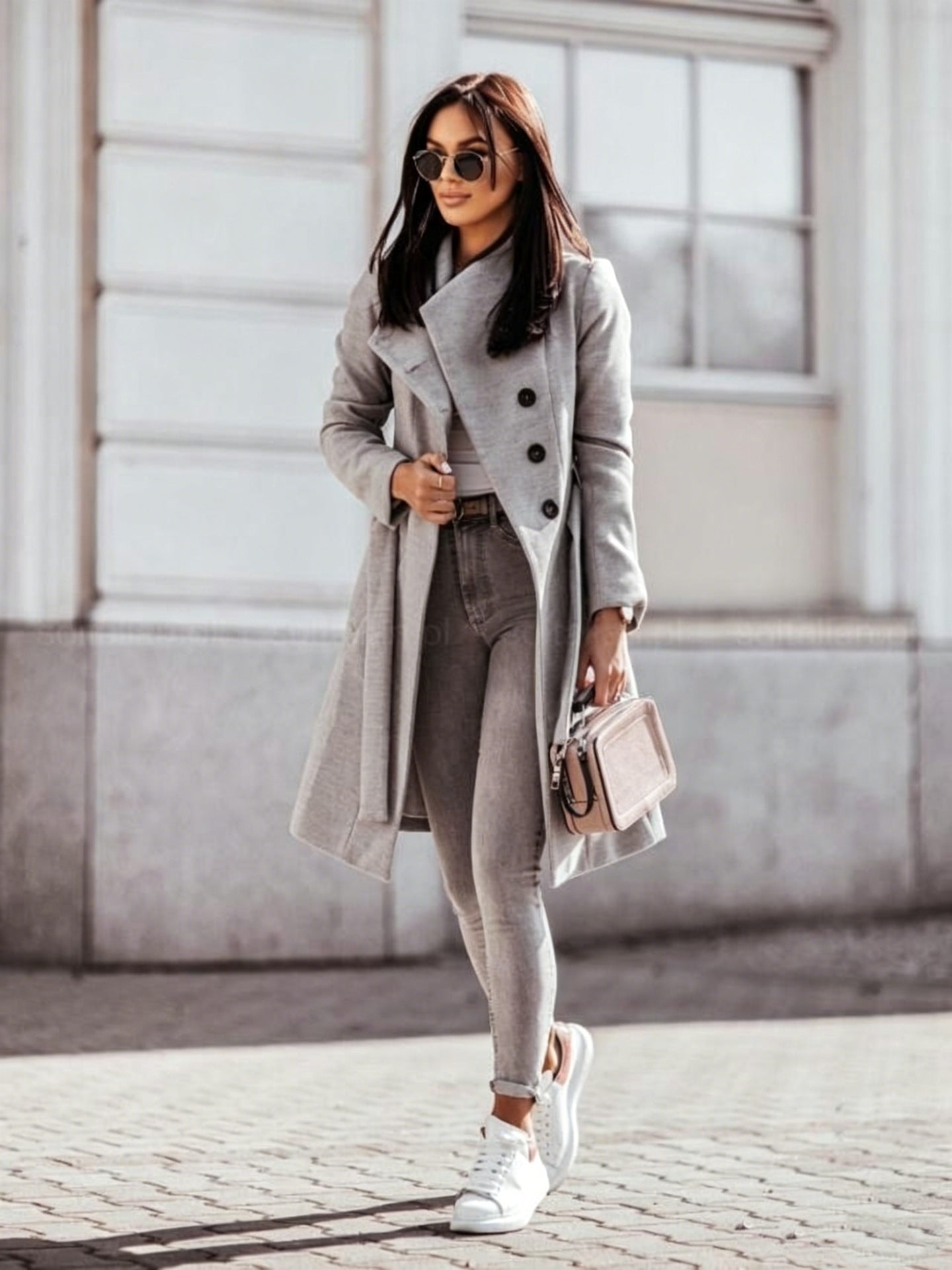 Abrigo de Lana Mujer con Cinturón | Cuello Alto | Largo Medio | Slim Fit | Otoño Invierno | S-2XL