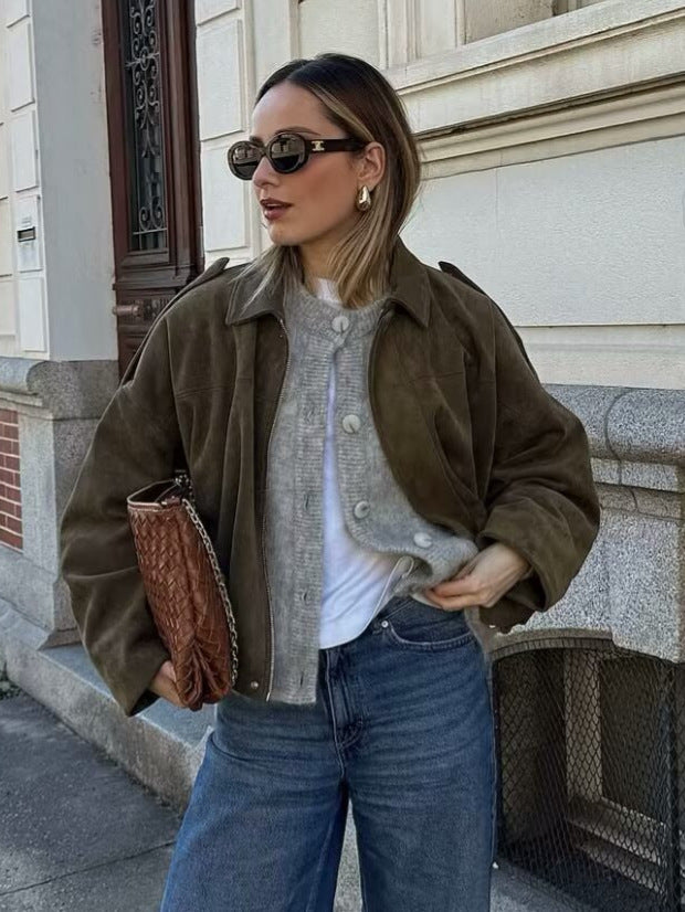 Cazadora Bomber Mujer Ante Sintético | Estilo Aviador Casual Primavera