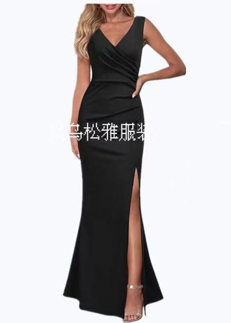 Vestido de Noche Mujer Sin Mangas | Cuello V | Abertura Frontal | Línea A | S-XXL