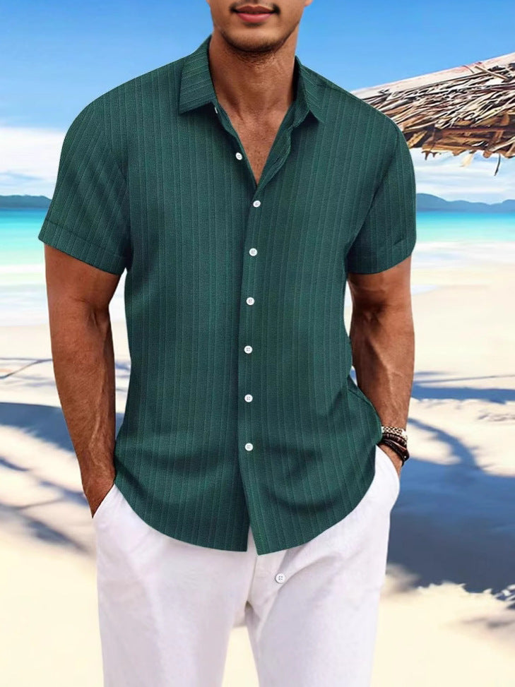 Camisa de Lino con Rayas Jacquard para Hombre — Corte Holgado, Estilo Británico | Verano