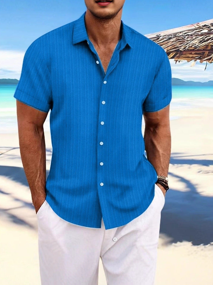 Camisa de Lino con Rayas Jacquard para Hombre — Corte Holgado, Estilo Británico | Verano