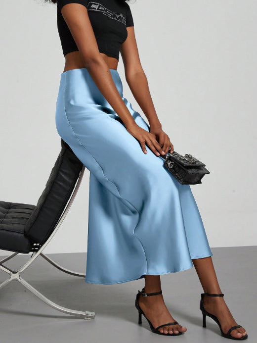 Falda Midi de Satén Elegante | Corte Sirena Estilizador | 40 Colores | Tallas XS-L
