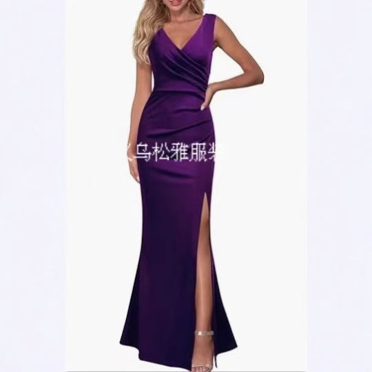 Vestido de Noche Mujer Sin Mangas | Cuello V | Abertura Frontal | Línea A | S-XXL
