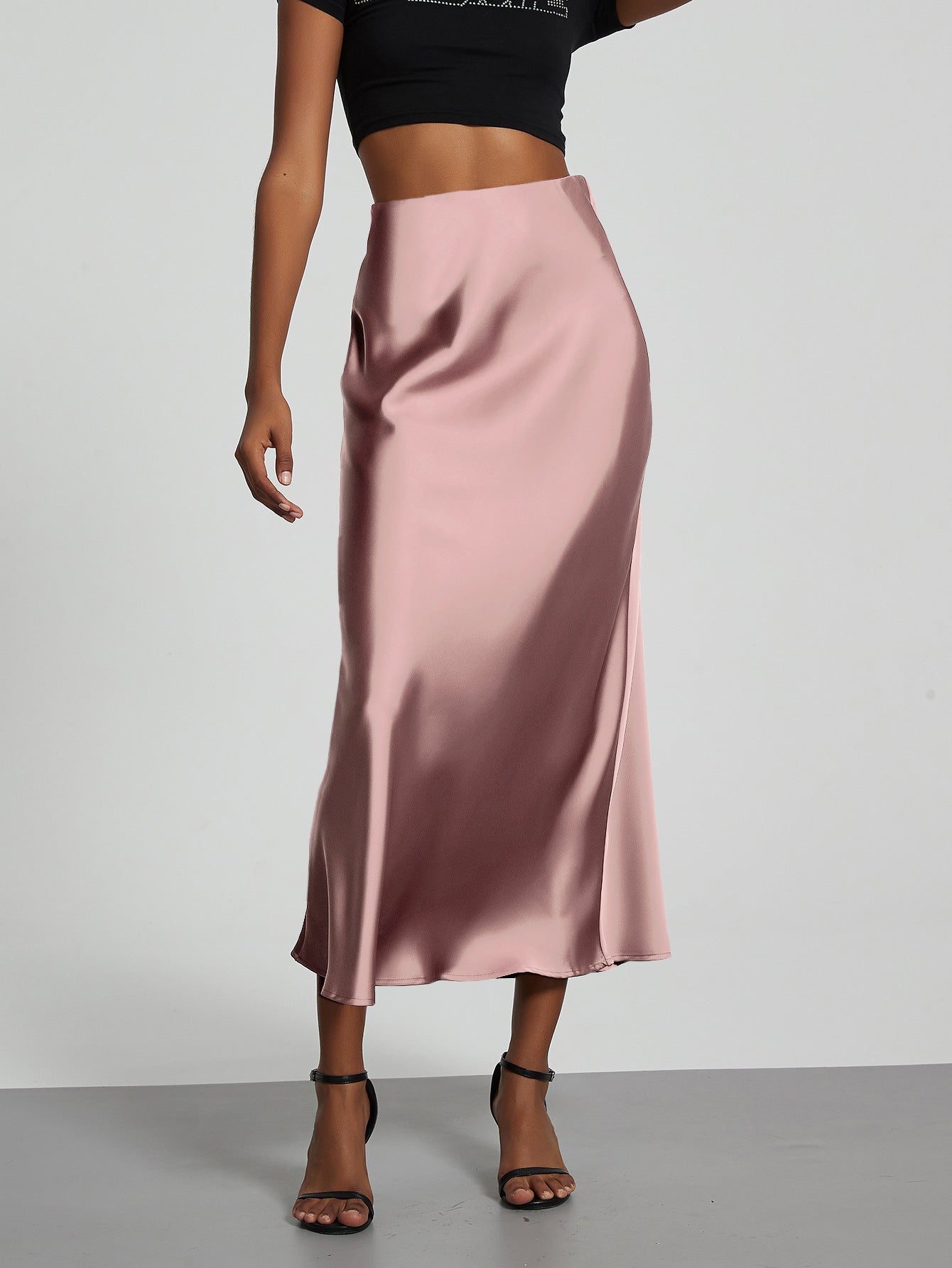 Falda Midi de Satén Elegante | Corte Sirena Estilizador | 40 Colores | Tallas XS-L