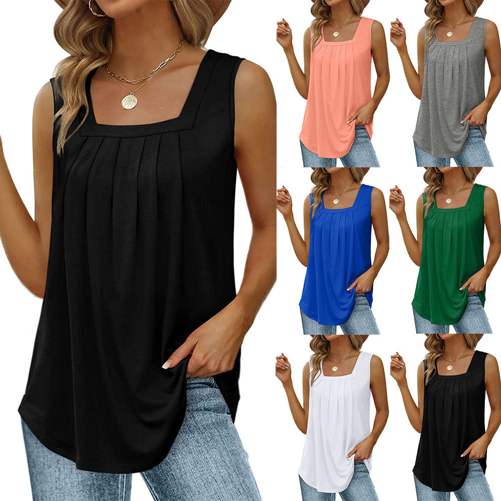 Top Sin Mangas con Cuello Cuadrado y Plisado para Mujer — Estilo Urbano | Verano