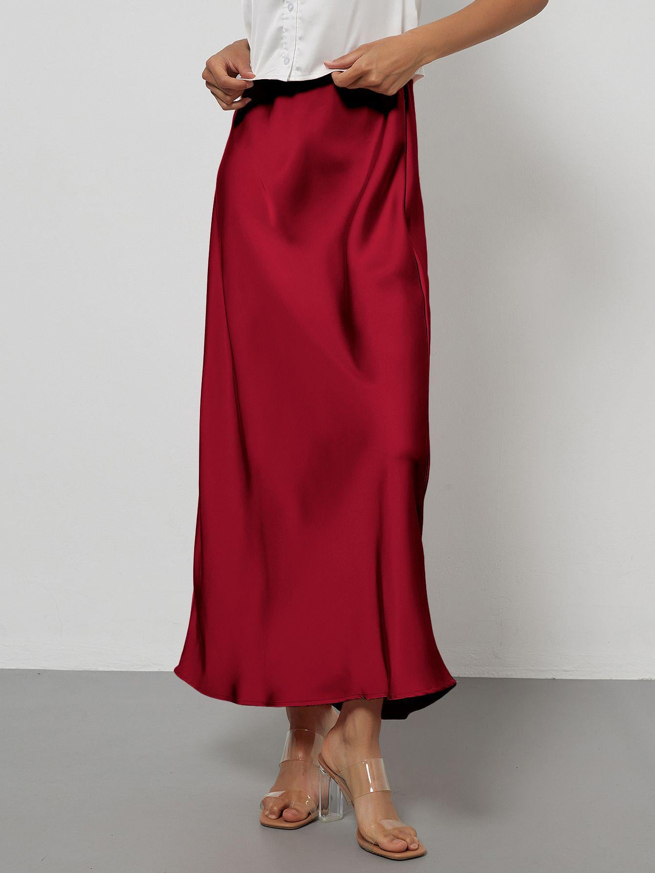 Falda Midi de Satén Elegante | Corte Sirena Estilizador | 40 Colores | Tallas XS-L