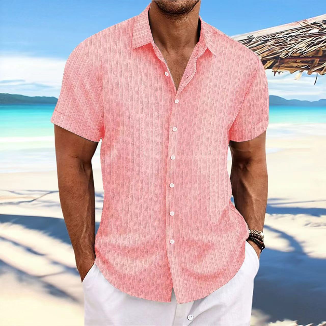 Camisa de Lino con Rayas Jacquard para Hombre — Corte Holgado, Estilo Británico | Verano
