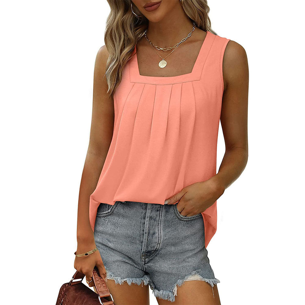 Top Sin Mangas con Cuello Cuadrado y Plisado para Mujer — Estilo Urbano | Verano
