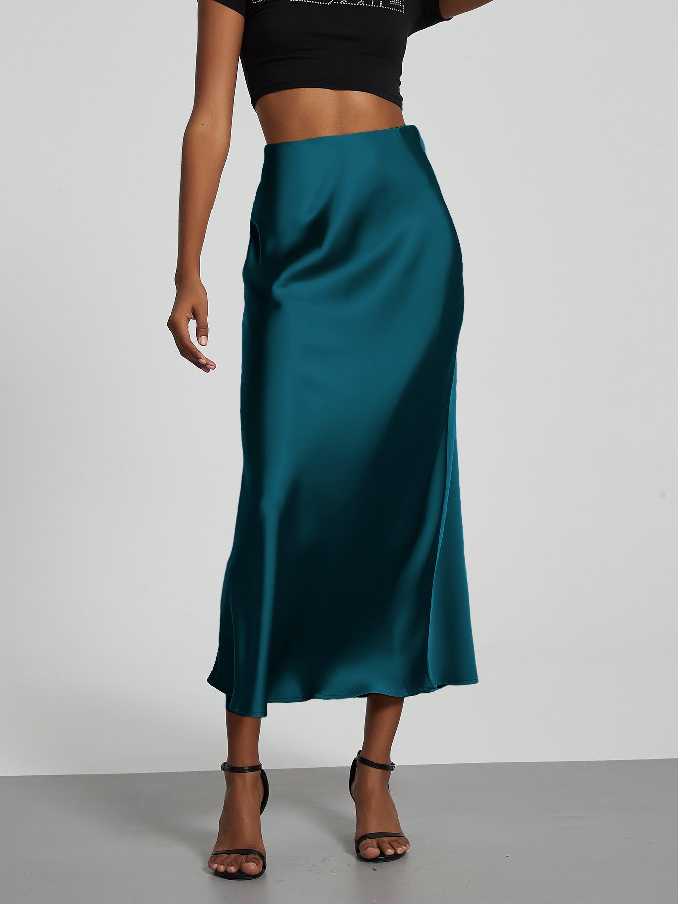 Falda Midi de Satén Elegante | Corte Sirena Estilizador | 40 Colores | Tallas XS-L