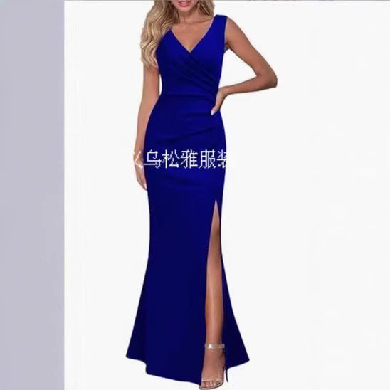Vestido de Noche Mujer Sin Mangas | Cuello V | Abertura Frontal | Línea A | S-XXL