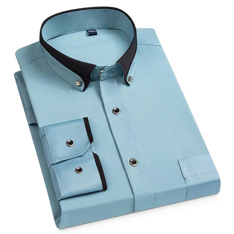 Camisa de Vestir de Manga Larga para Hombre — Botones de Diamante, Elástica, Sin Plancha