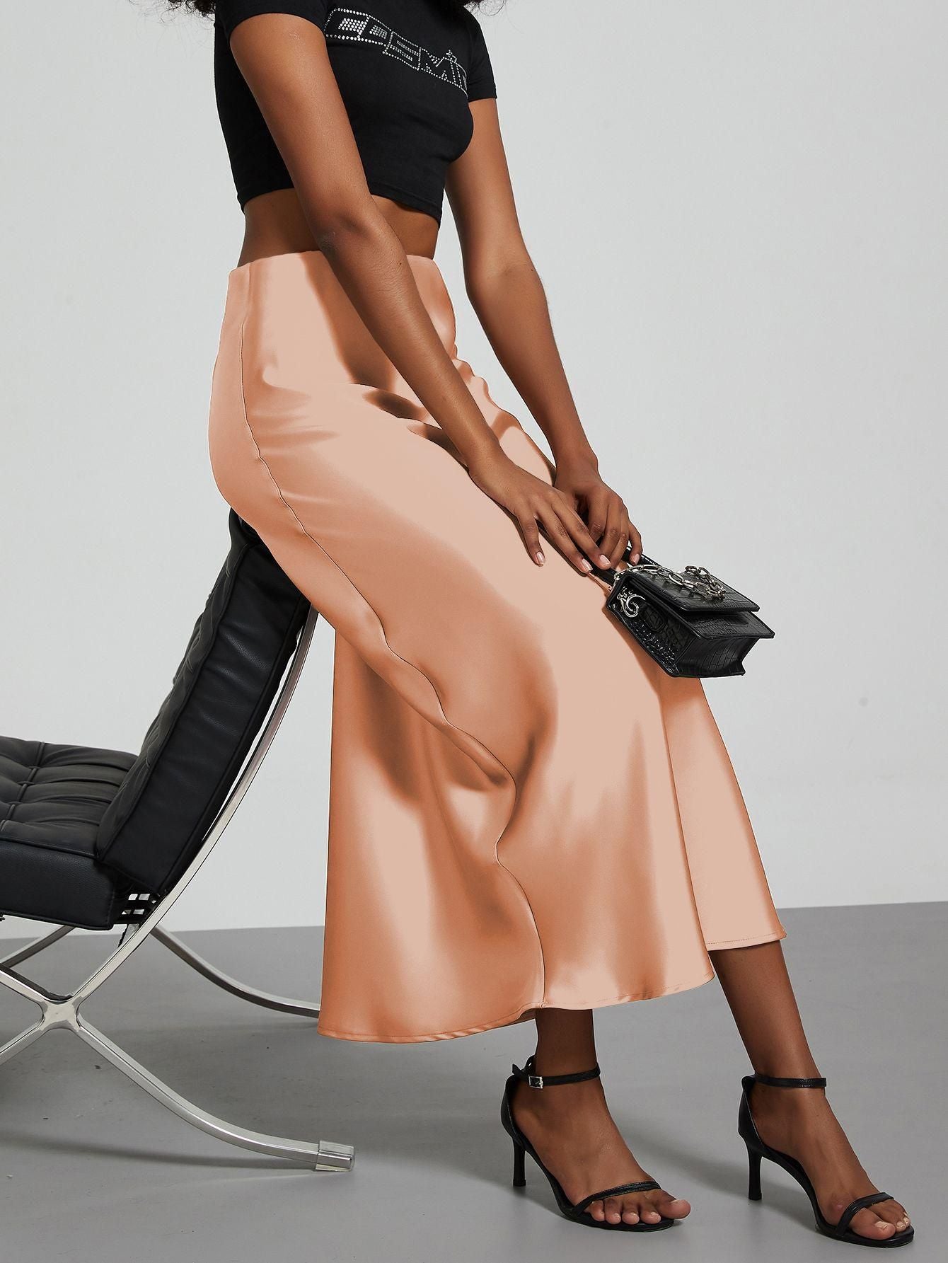 Falda Midi de Satén Elegante | Corte Sirena Estilizador | 40 Colores | Tallas XS-L