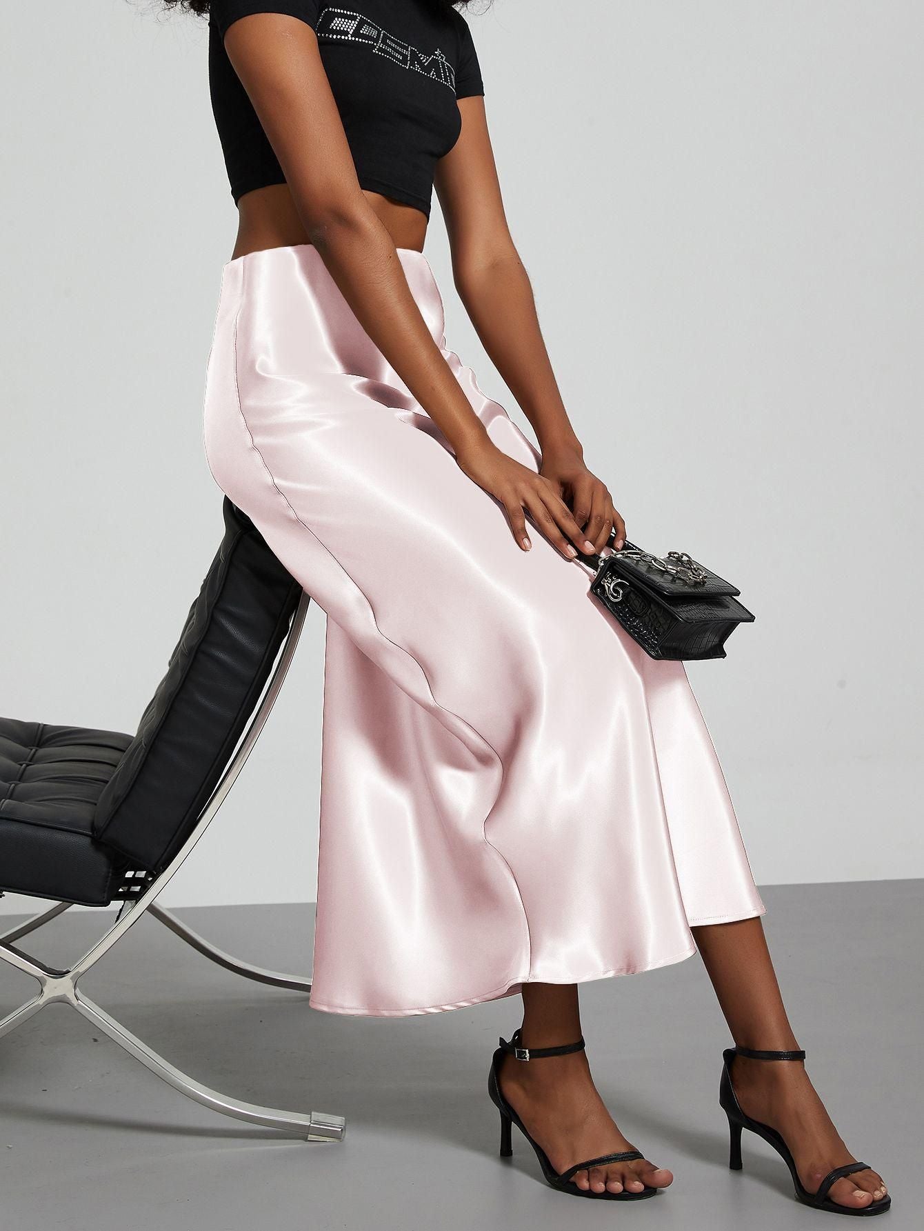 Falda Midi de Satén Elegante | Corte Sirena Estilizador | 40 Colores | Tallas XS-L