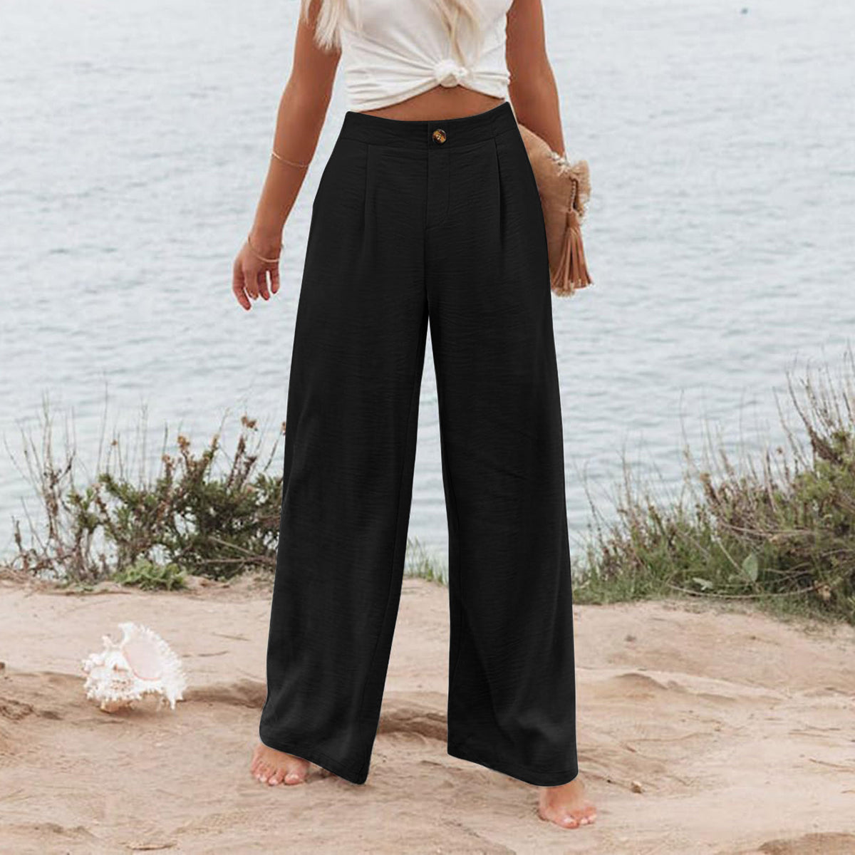 Pantalones Mujer Tiro Alto | Wide Leg | Cintura Elástica | Casual | Tallas S-2XL