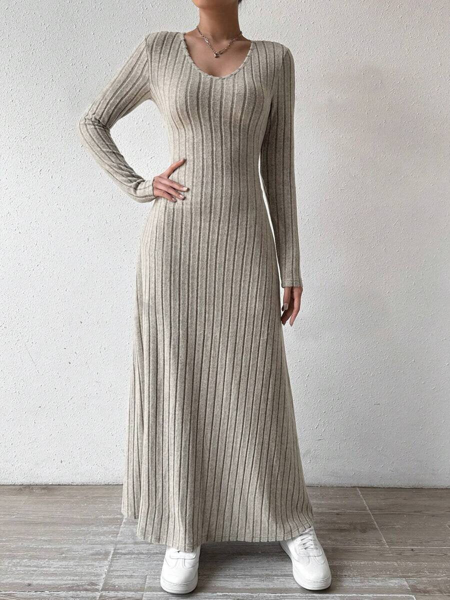 Vestido Largo de Punto Mujer Manga Larga | Corte A-Line Slim Fit
