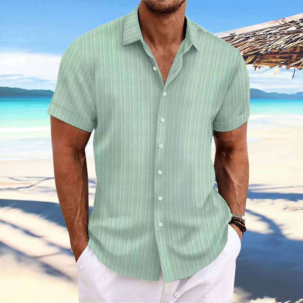 Camisa de Lino con Rayas Jacquard para Hombre — Corte Holgado, Estilo Británico | Verano