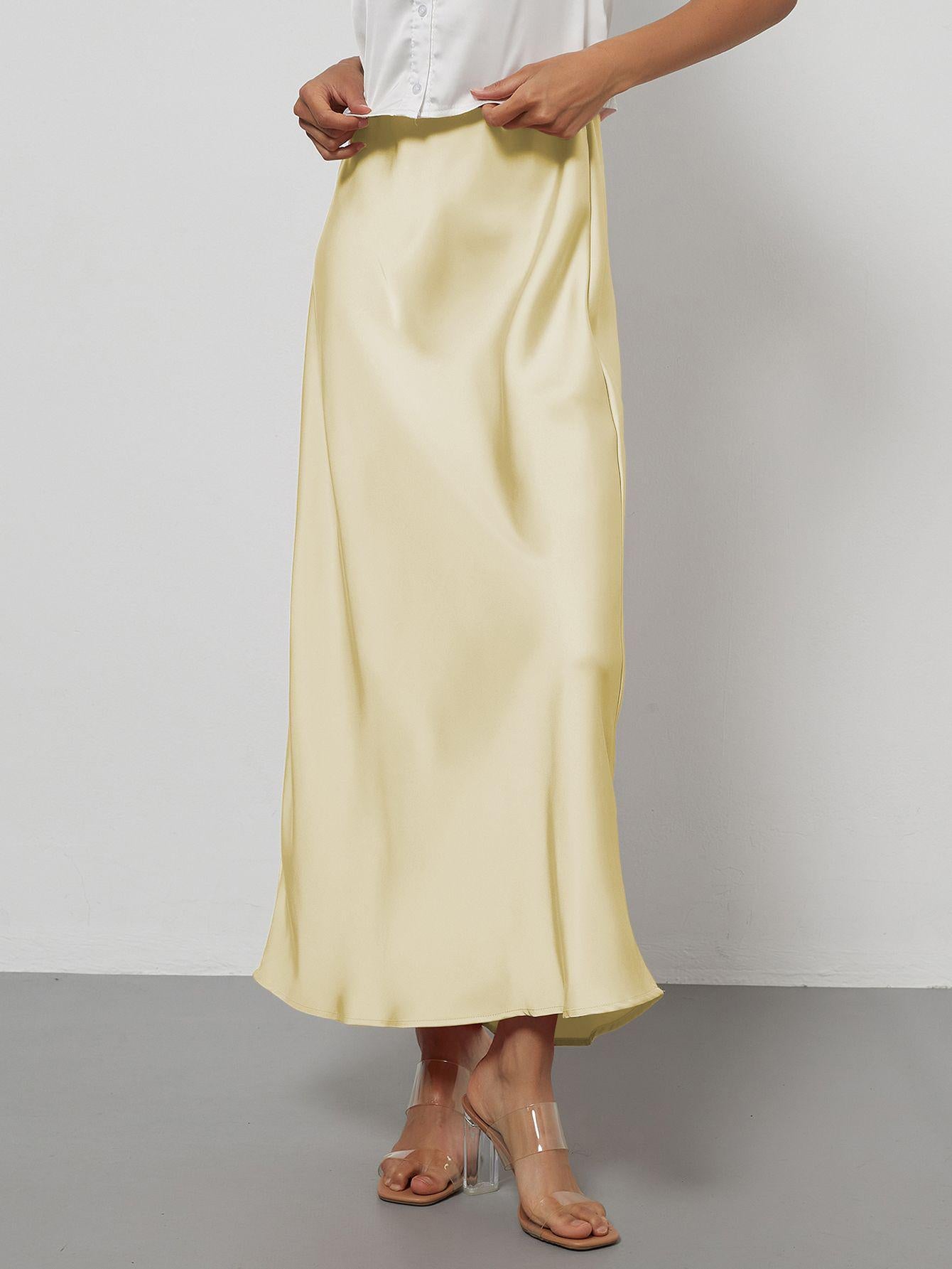Falda Midi de Satén Elegante | Corte Sirena Estilizador | 40 Colores | Tallas XS-L