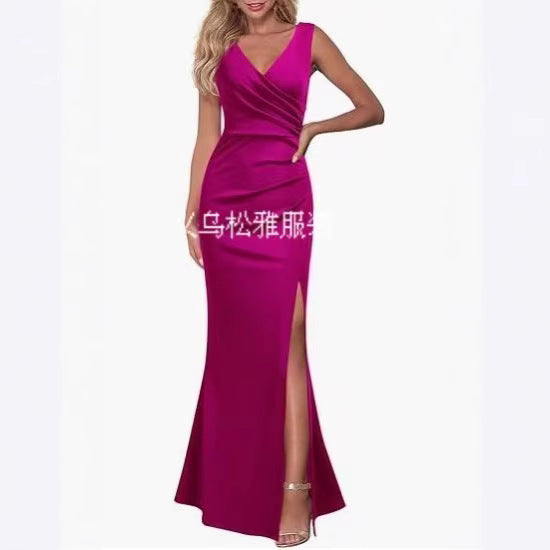 Vestido de Noche Mujer Sin Mangas | Cuello V | Abertura Frontal | Línea A | S-XXL
