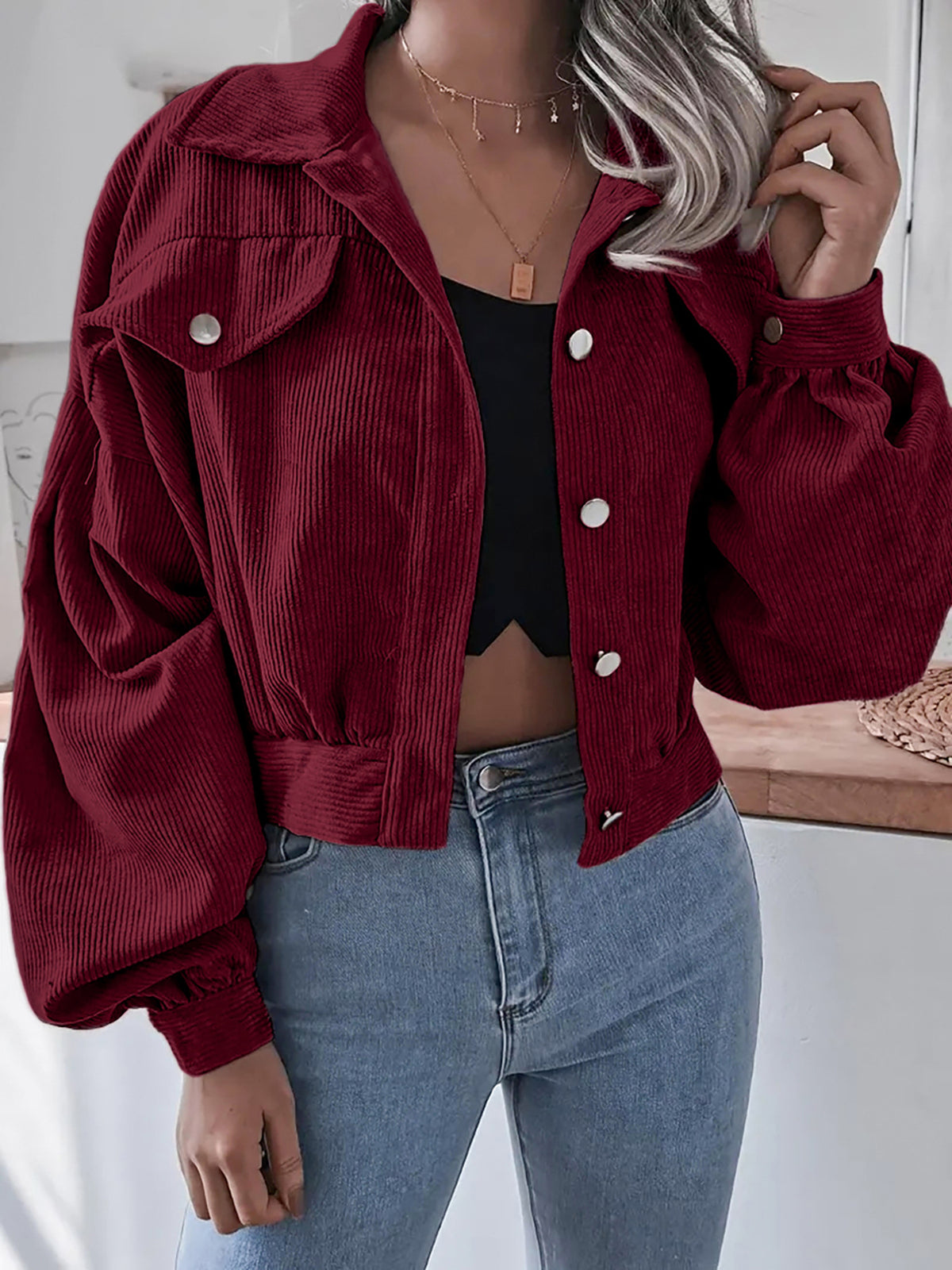 Chaqueta Corta Mujer de Pana | Manga Farol | Estilo Boyfriend | Casual Street | Tallas S-XL