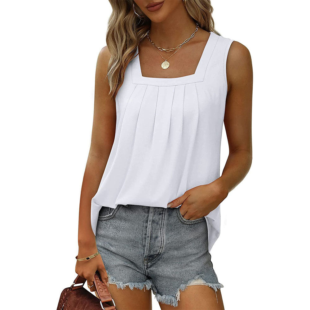 Top Sin Mangas con Cuello Cuadrado y Plisado para Mujer — Estilo Urbano | Verano