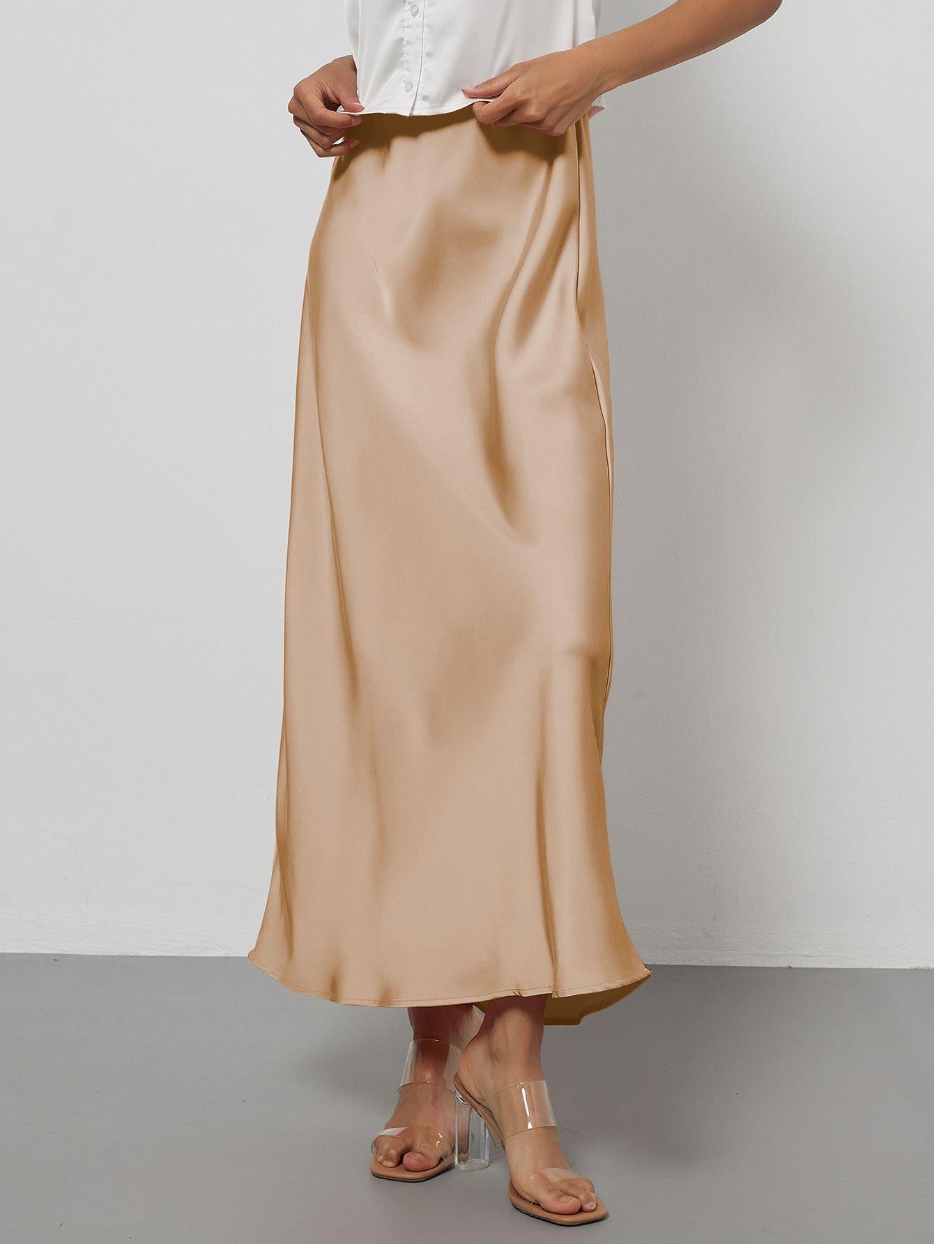 Falda Midi de Satén Elegante | Corte Sirena Estilizador | 40 Colores | Tallas XS-L