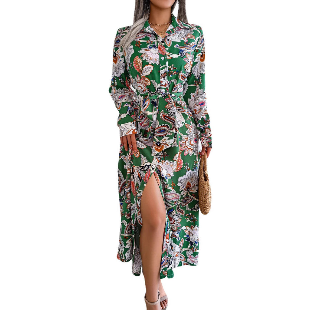 Vestido Camisero Largo Floral Retro — Manga Larga Verano 2026