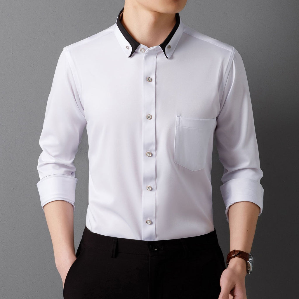 Camisa de Vestir de Manga Larga para Hombre — Botones de Diamante, Elástica, Sin Plancha