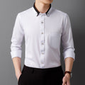 Camisa de Vestir de Manga Larga para Hombre — Botones de Diamante, Elástica, Sin Plancha