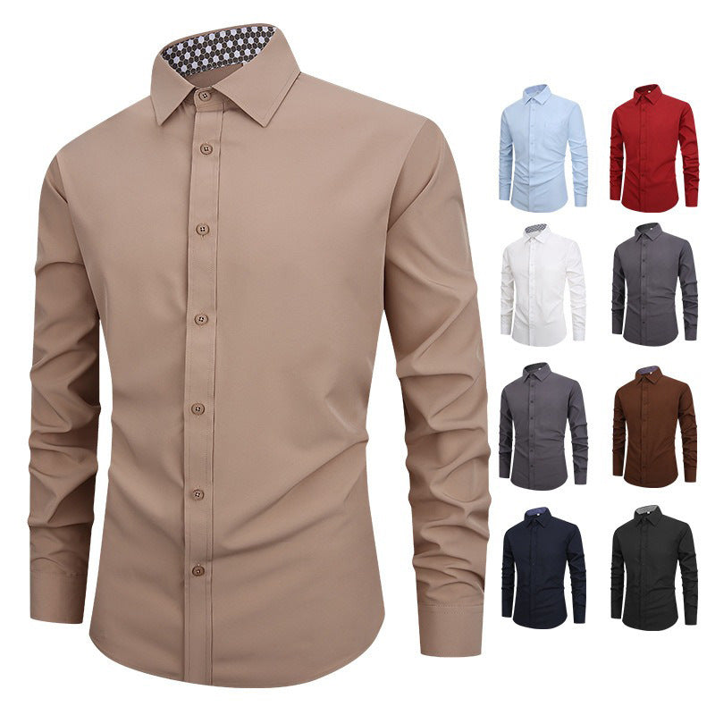 Camisa Hombre Manga Larga | Slim Fit | Color Liso | Antiarrugas | Business Casual | S-XXXXL