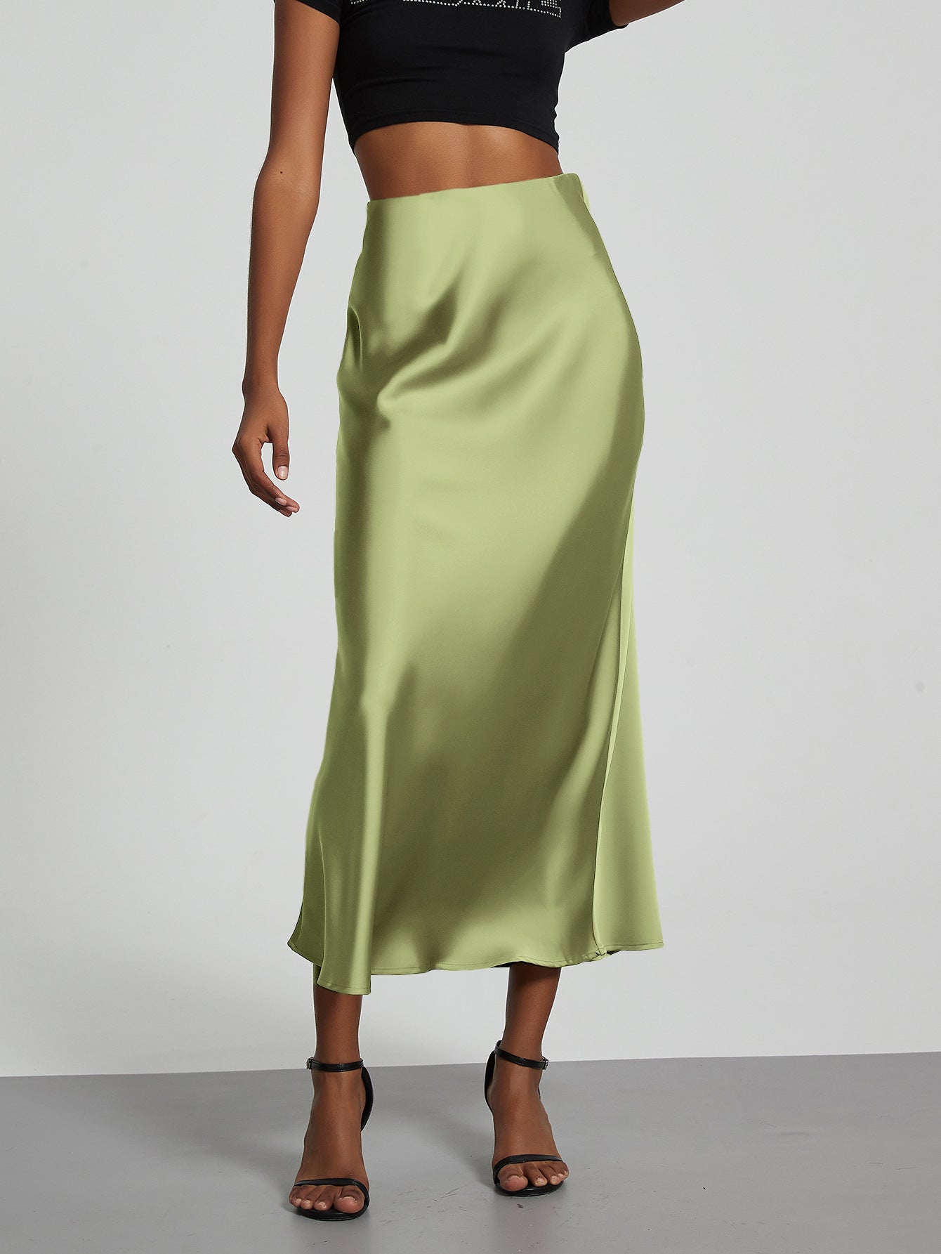Falda Midi de Satén Elegante | Corte Sirena Estilizador | 40 Colores | Tallas XS-L