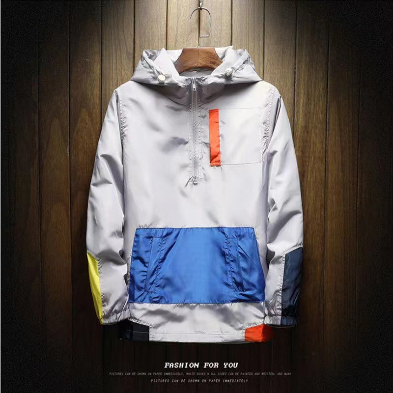 Chaqueta con Capucha Hombre Estilo Coreano | Color Block Holgada Primavera-Otoño