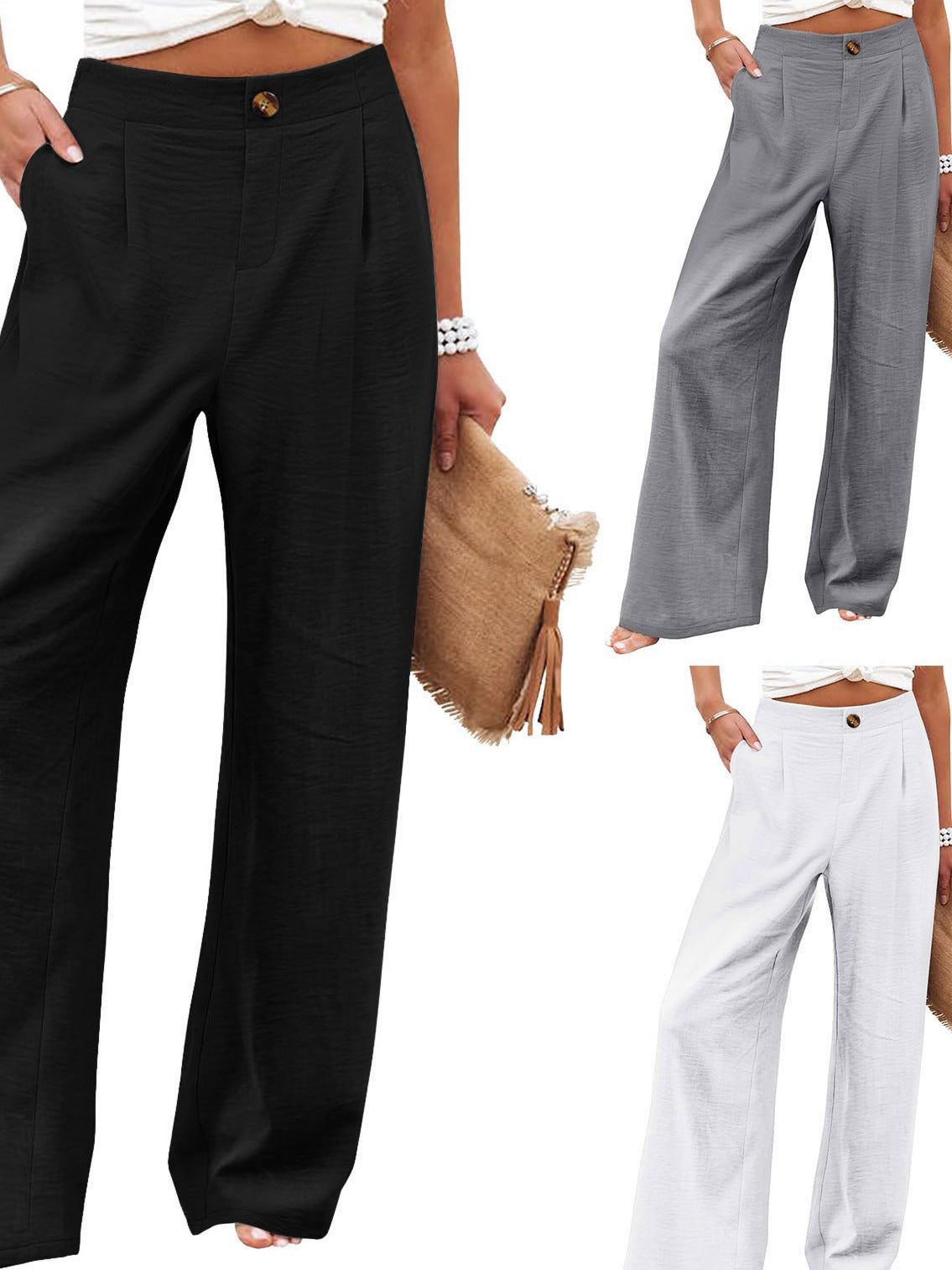 Pantalones Mujer Tiro Alto | Wide Leg | Cintura Elástica | Casual | Tallas S-2XL
