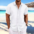 Camisa de Lino con Rayas Jacquard para Hombre — Corte Holgado, Estilo Británico | Verano